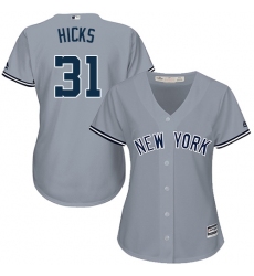 Women's Majestic New York Yankees #31 Aaron Hicks Authentic Grey Road MLB Jersey