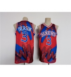Men's Philadelphia 76ers #3 Allen Iverson Red Black Throwback basketball Jersey
