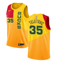 Youth Nike Milwaukee Bucks #35 Mirza Teletovic Swingman Yellow NBA Jersey - City Edition