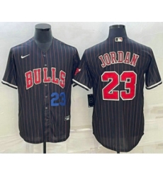 Mens Chicago Bulls #23 Michael Jordan Number Black With Cool Base Stitched Baseball Jersey