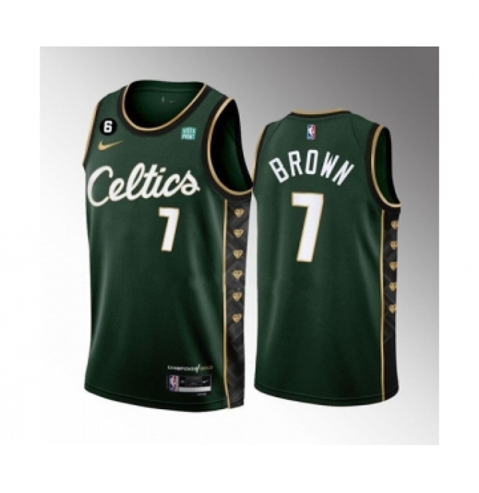 Men's Boston Celtics #7 Jaylen Brown Green 2022-23 City Edition No.6 Patch Stitched Basketball Jersey