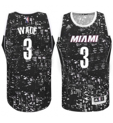 Men's Adidas Miami Heat #3 Dwyane Wade Authentic Black City Light NBA Jersey
