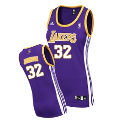 Women's Adidas Los Angeles Lakers #32 Magic Johnson Authentic Purple Road NBA Jersey