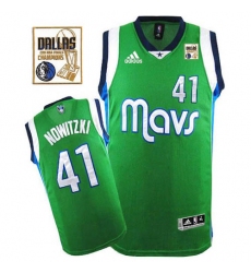 Men's Adidas Dallas Mavericks #41 Dirk Nowitzki Swingman Green Champions Patch NBA Jersey