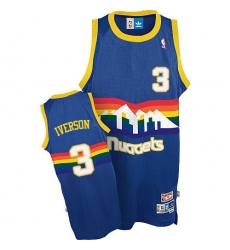 Men's Adidas Denver Nuggets #3 Allen Iverson Authentic Light Blue Throwback NBA Jersey