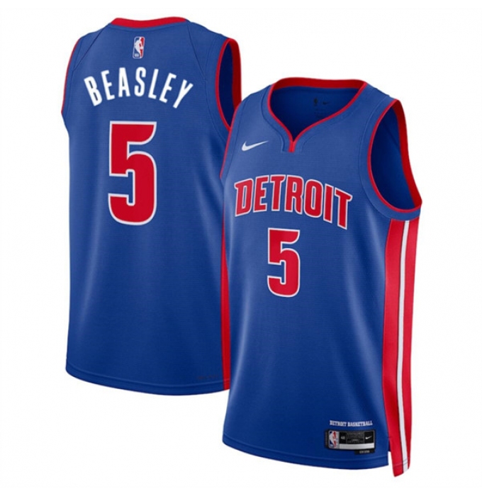 Men's Detroit Pistons #5 Malik Beasley Blue 2024 Icon Edition Stitched Jersey