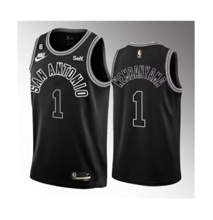 Men's San Antonio Spurs #1 Victor Wembanyama Black 2022-23 Classic Edition With NO.6 Stitched Basketball Jersey