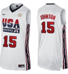 Men's Nike Team USA #15 Magic Johnson Authentic White 2012 Olympic Retro Basketball Jersey