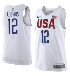 Men's Nike Team USA #12 DeMarcus Cousins Swingman White 2016 Olympic Basketball Jersey
