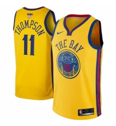 Men's Nike Golden State Warriors #11 Klay Thompson Authentic Gold 2018 NBA Finals Bound NBA Jersey - City Edition