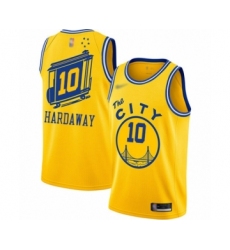 Men's Golden State Warriors #10 Tim Hardaway Authentic Gold Hardwood Classics Basketball Jersey - The City Classic Edition