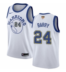 Men's Nike Golden State Warriors #24 Rick Barry Authentic White Hardwood Classics 2018 NBA Finals Bound NBA Jersey