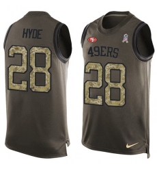 Men's Nike San Francisco 49ers #28 Carlos Hyde Limited Green Salute to Service Tank Top NFL Jersey