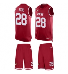 Men's Nike San Francisco 49ers #28 Carlos Hyde Limited Red Tank Top Suit NFL Jersey