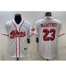 Men's San Francisco 49ers #23 Christian McCaffrey New White With Patch Cool Base Stitched Baseball Jersey