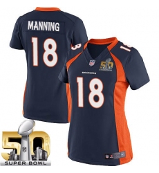 Women's Nike Denver Broncos #18 Peyton Manning Elite Navy Blue Alternate Super Bowl 50 Bound NFL Jersey