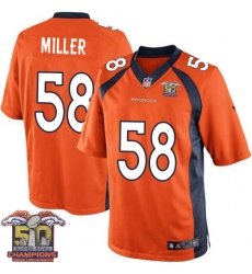 Youth Nike Denver Broncos #58 Von Miller Elite Orange Team Color Super Bowl 50 Champions NFL Jersey