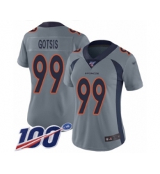 Women's Denver Broncos #99 Adam Gotsis Limited Silver Inverted Legend 100th Season Football Jersey