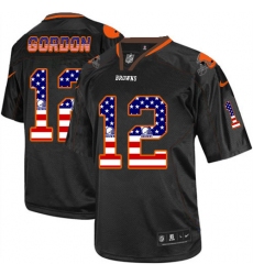 Men's Nike Cleveland Browns #12 Josh Gordon Elite Black USA Flag Fashion NFL Jersey