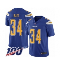 Men's Los Angeles Chargers #34 Derek Watt Limited Electric Blue Rush Vapor Untouchable 100th Season Football Jersey