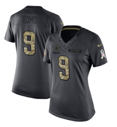 Women's Nike Dallas Cowboys #9 Tony Romo Limited Black 2016 Salute to Service NFL Jersey