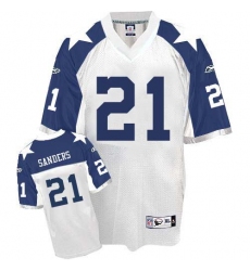 Reebok Dallas Cowboys #21 Deion Sanders White Thanksgiving Authentic Throwback NFL Jersey