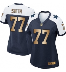 Women's Nike Dallas Cowboys #77 Tyron Smith Elite Navy/Gold Throwback Alternate NFL Jersey