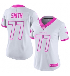 Women's Nike Dallas Cowboys #77 Tyron Smith Limited White/Pink Rush Fashion NFL Jersey