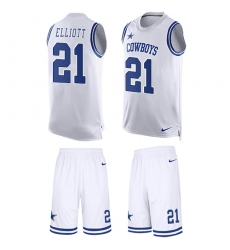 Men's Nike Dallas Cowboys #21 Ezekiel Elliott Limited White Tank Top Suit NFL Jersey
