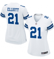Women's Nike Dallas Cowboys #21 Ezekiel Elliott Game White NFL Jersey