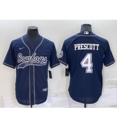 Men's Dallas Cowboys #4 Dak Prescott Navy Blue Stitched Cool Base Nike Baseball Jersey
