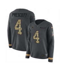 Women's Nike Dallas Cowboys #4 Dak Prescott Limited Black Salute to Service Therma Long Sleeve NFL Jersey