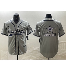 Men's Dallas Cowboys Gray Team Big Logo With Cool Base Stitched Baseball Jersey