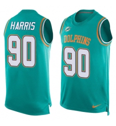 Men's Nike Miami Dolphins #90 Charles Harris Limited Aqua Green Player Name & Number Tank Top NFL Jersey