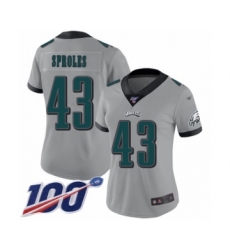 Women's Philadelphia Eagles #43 Darren Sproles Limited Silver Inverted Legend 100th Season Football Jersey