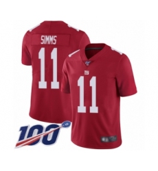 Men's New York Giants #11 Phil Simms Red Limited Red Inverted Legend 100th Season Football Jersey