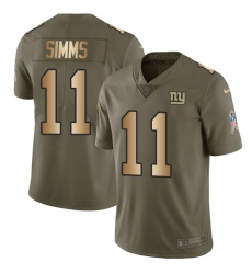 Youth Nike New York Giants #11 Phil Simms Limited Olive/Gold 2017 Salute to Service NFL Jersey