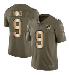 Men's Nike New York Giants #9 Brad Wing Limited Olive/Gold 2017 Salute to Service NFL Jersey