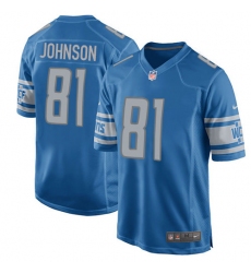 Men's Nike Detroit Lions #81 Calvin Johnson Game Light Blue Team Color NFL Jersey