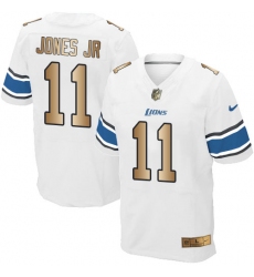 Men's Nike Detroit Lions #11 Marvin Jones Jr Elite White/Gold NFL Jersey