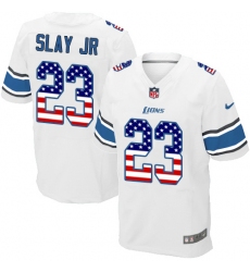 Men's Nike Detroit Lions #23 Darius Slay Jr Elite White Road USA Flag Fashion NFL Jersey
