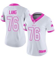 Women's Nike Detroit Lions #76 T.J. Lang Limited White/Pink Rush Fashion NFL Jersey