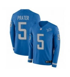 Youth Nike Detroit Lions #5 Matt Prater Limited Blue Therma Long Sleeve NFL Jersey