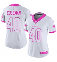 Women's Nike Atlanta Falcons #40 Derrick Coleman Limited White/Pink Rush Fashion NFL Jersey