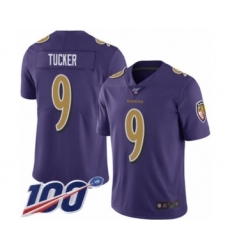 Men's Baltimore Ravens #9 Justin Tucker Limited Purple Rush Vapor Untouchable 100th Season Football Jersey