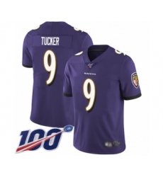 Men's Baltimore Ravens #9 Justin Tucker Purple Team Color Vapor Untouchable Limited Player 100th Season Football Jersey