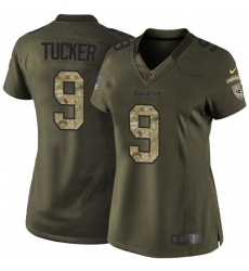 Women's Nike Baltimore Ravens #9 Justin Tucker Elite Green Salute to Service NFL Jersey