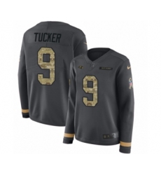 Women's Nike Baltimore Ravens #9 Justin Tucker Limited Black Salute to Service Therma Long Sleeve NFL Jersey