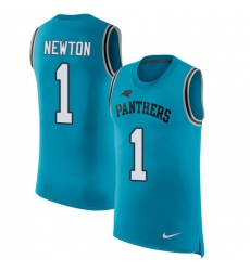 Men's Nike Carolina Panthers #1 Cam Newton Limited Blue Rush Player Name & Number Tank Top NFL Jersey