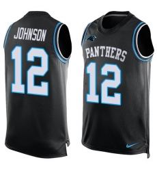 Men's Nike Carolina Panthers #12 Charles Johnson Elite Black Player Name & Number Tank Top NFL Jersey